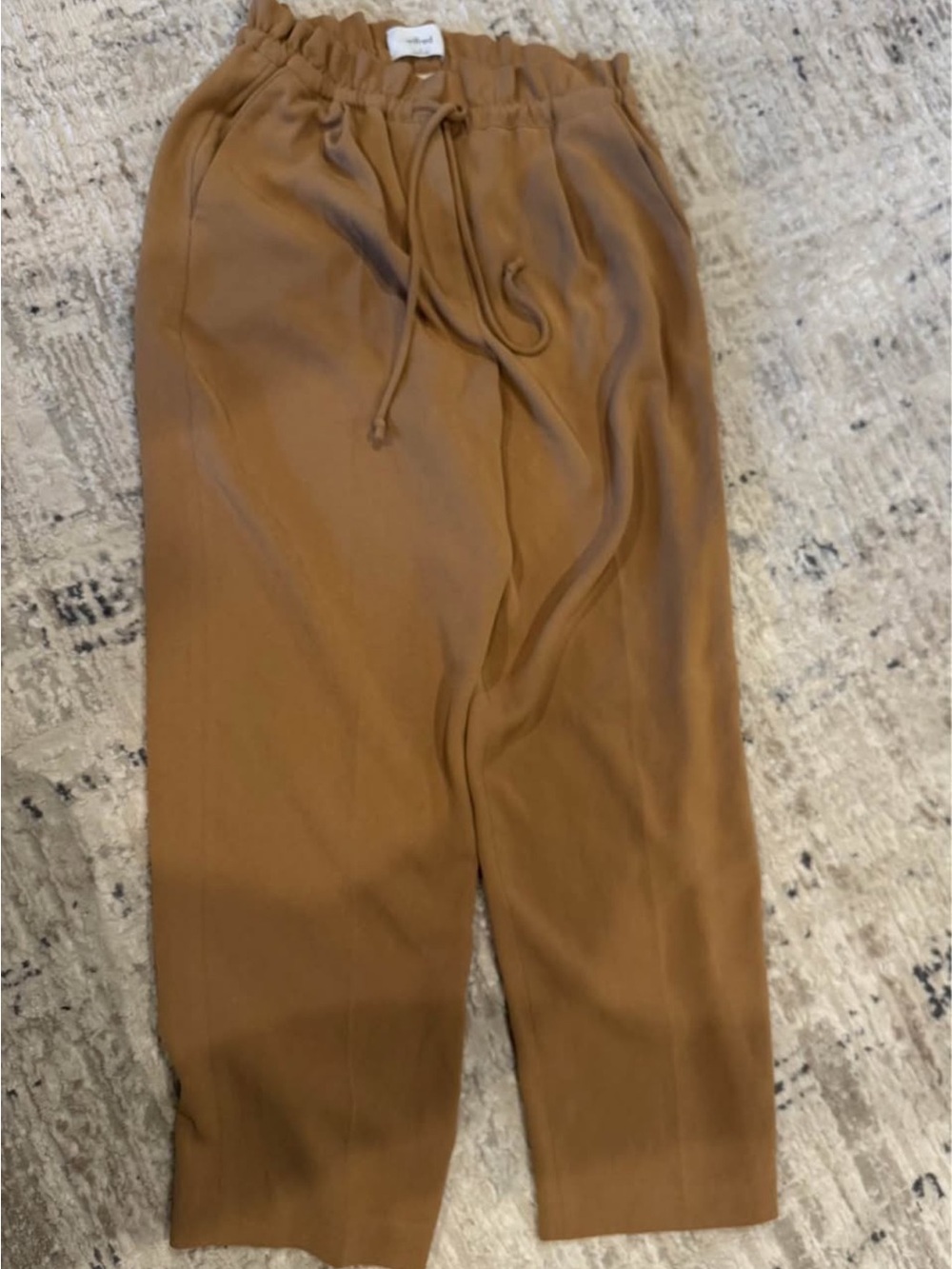 Aritzia Wilfred Relaxed Drawstring Dress Pants in Camel Honey Brown